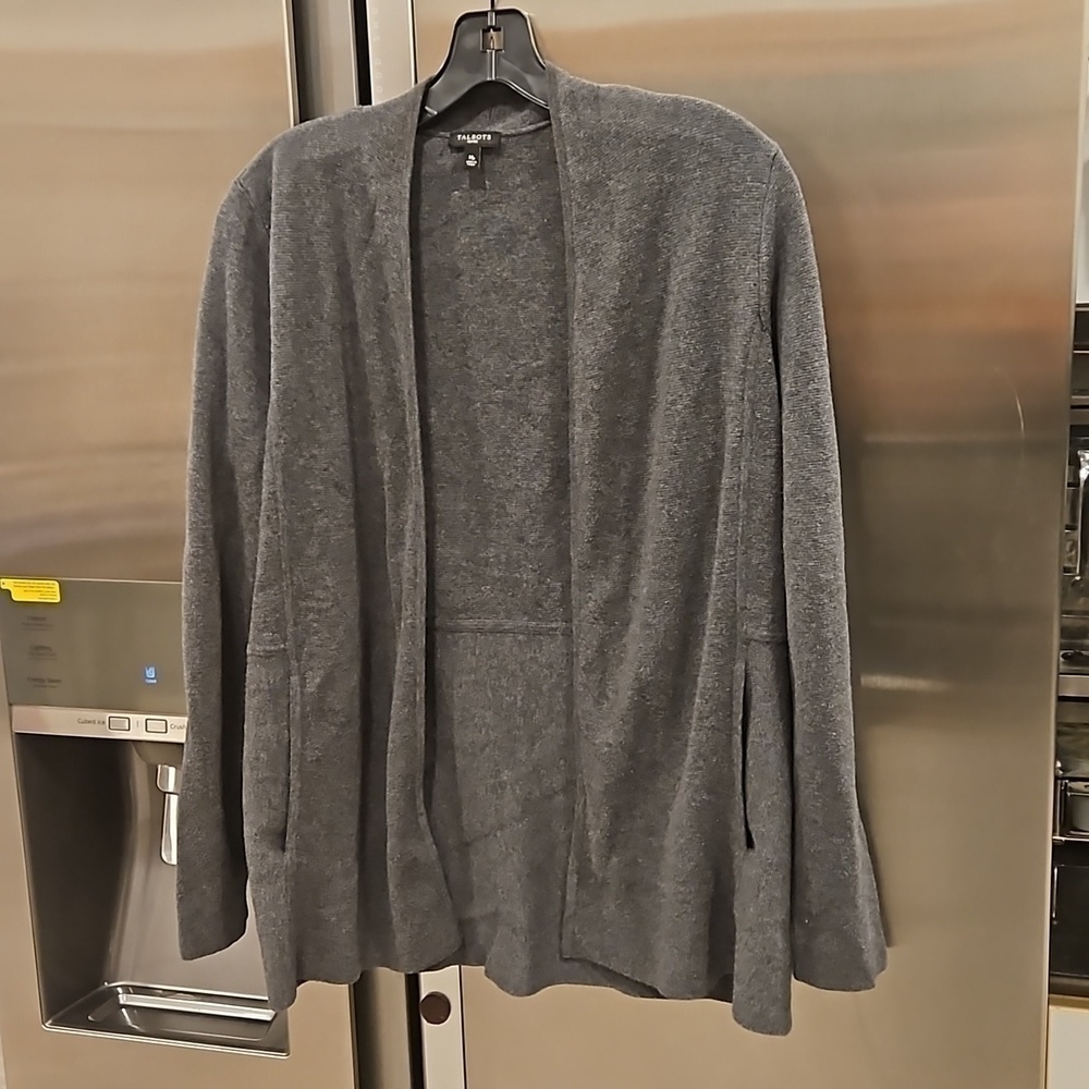 💕TALBOTS💕 Open Front Short Cardigan Cotton Blend ~ Gray Medium Petite